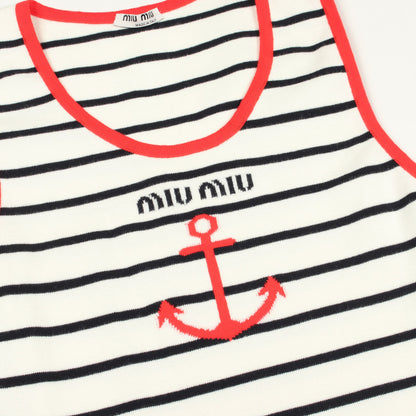 ニットワンピース ノースリーブ ボーダー マリン コットン オフホワイト ブラック レッド ミュウミュウ ワンピース miu miu