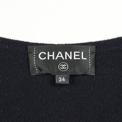 ココマークボタン ロング カーディガン カシミヤ ネイビー ホワイト シャネル トップス CHANEL