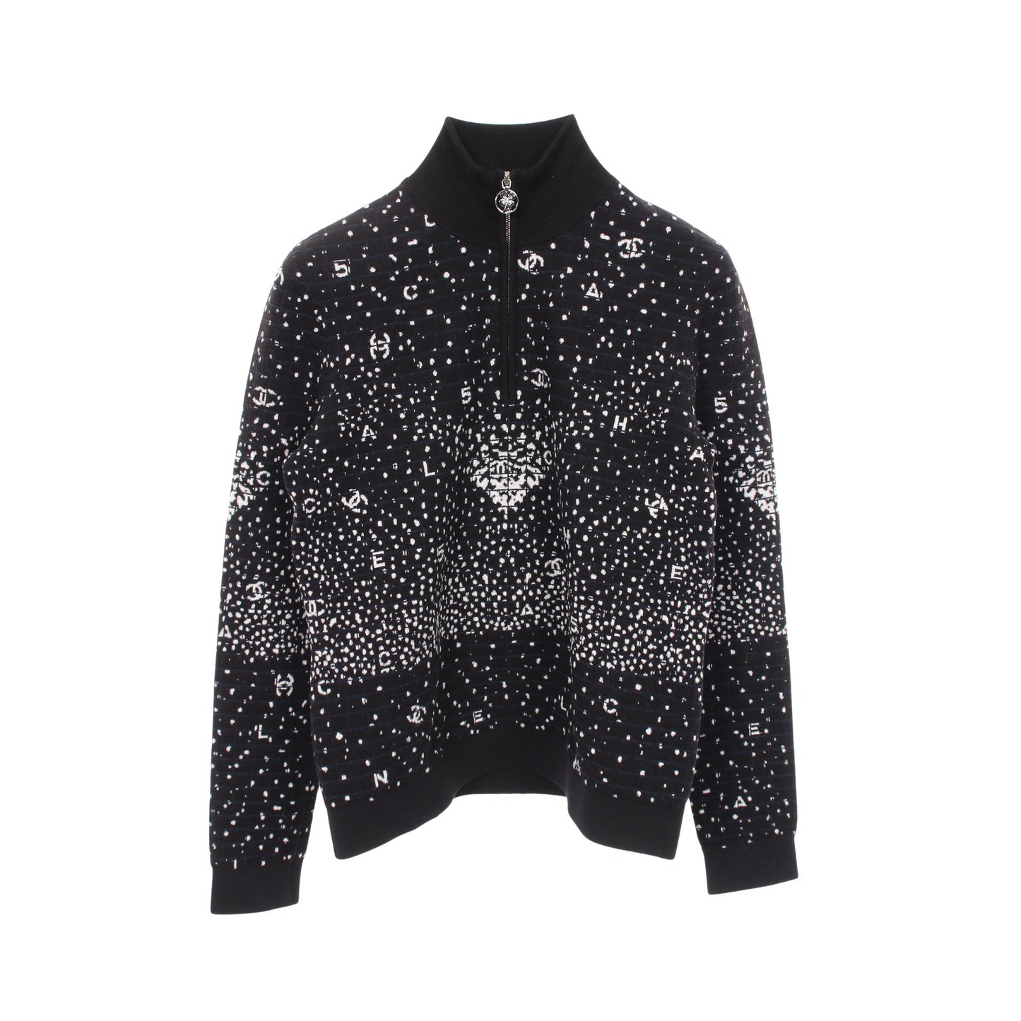 ココマーク ロゴ ニット ハーフジップ 総柄 ウール ブラック ネイビー ホワイト シャネル トップス CHANEL