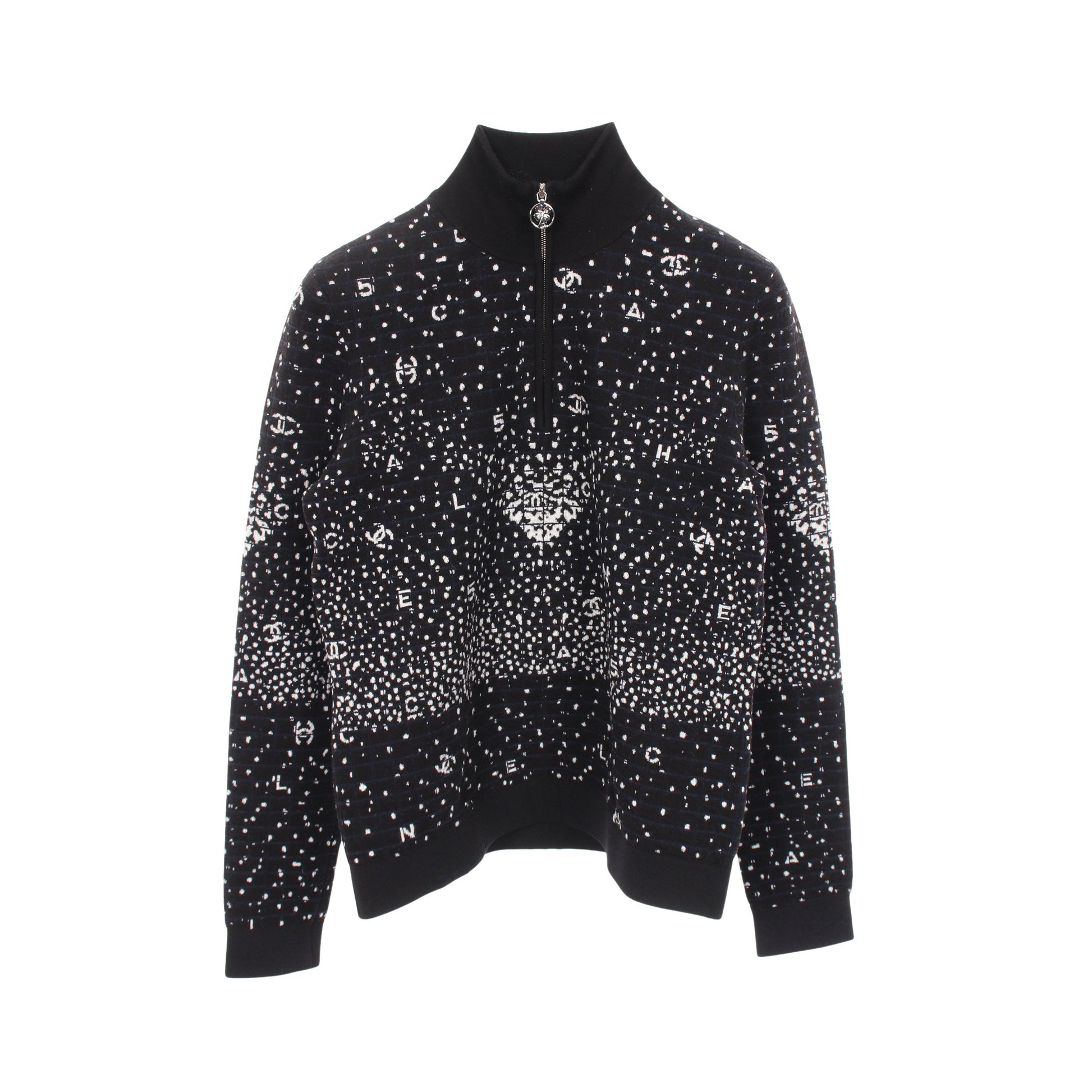 ココマーク ロゴ ニット ハーフジップ 総柄 ウール ブラック ネイビー ホワイト シャネル トップス CHANEL