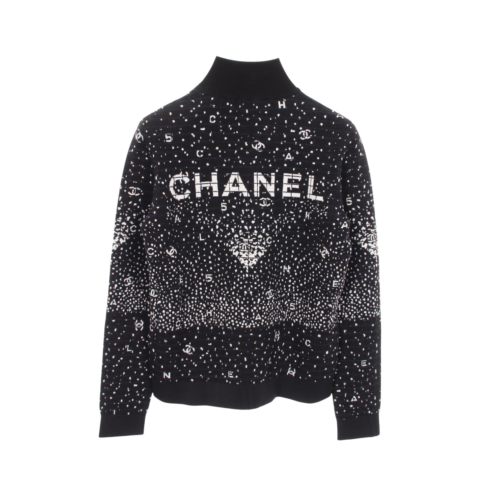 ココマーク ロゴ ニット ハーフジップ 総柄 ウール ブラック ネイビー ホワイト シャネル トップス CHANEL