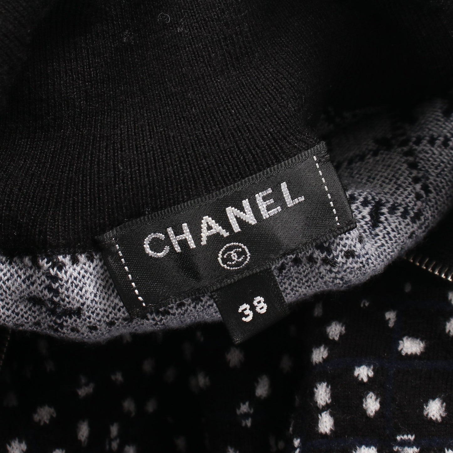 ココマーク ロゴ ニット ハーフジップ 総柄 ウール ブラック ネイビー ホワイト シャネル トップス CHANEL