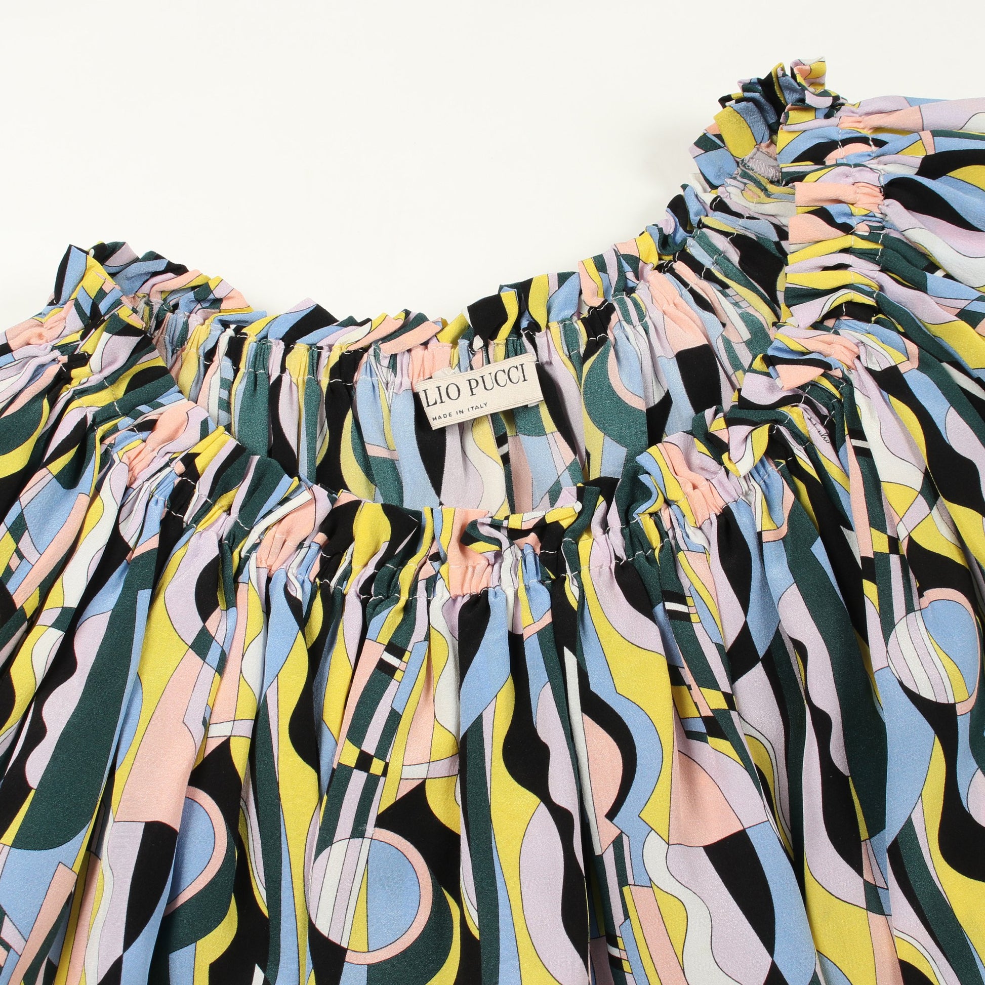 ブラウス 長袖 フリル 総柄 シルク マルチカラー エミリオプッチ トップス EMILIO PUCCI