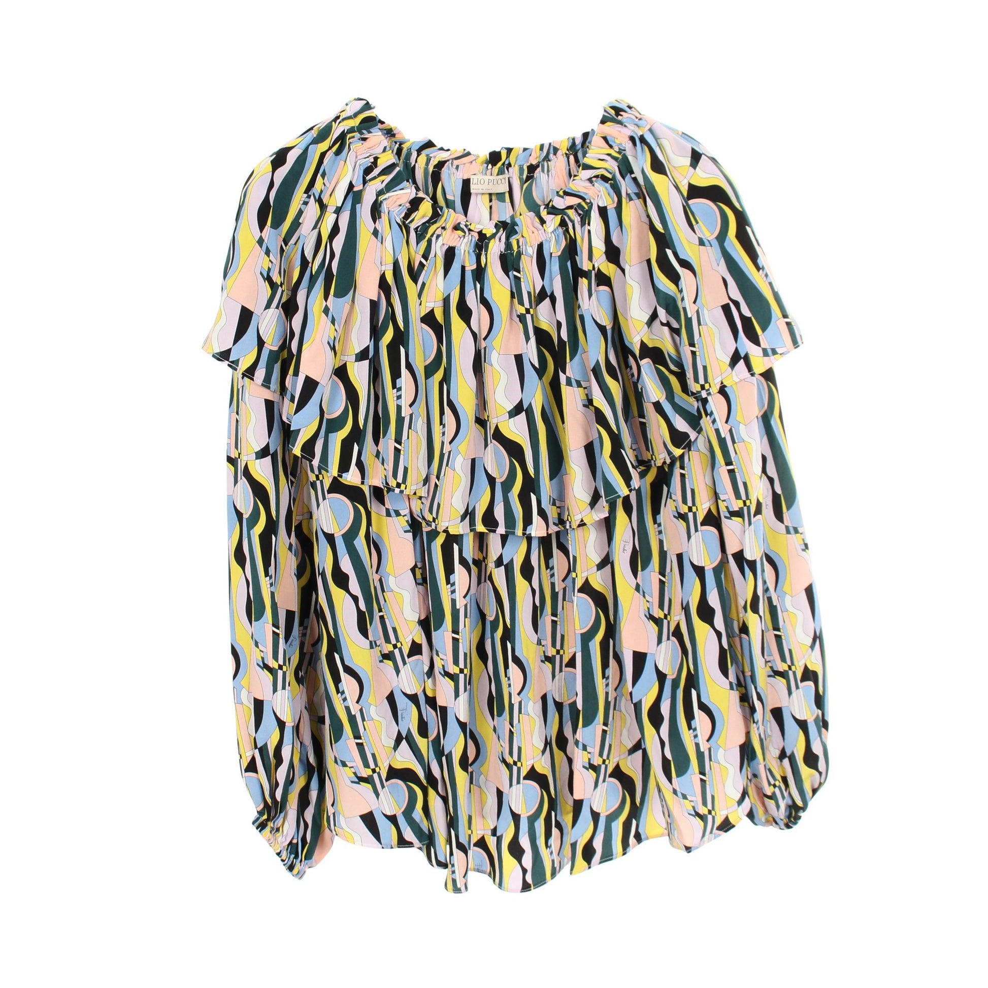 ブラウス 長袖 フリル 総柄 シルク マルチカラー エミリオプッチ トップス EMILIO PUCCI