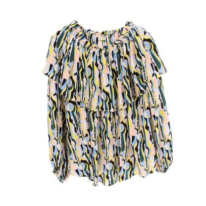 ブラウス 長袖 フリル 総柄 シルク マルチカラー エミリオプッチ トップス EMILIO PUCCI