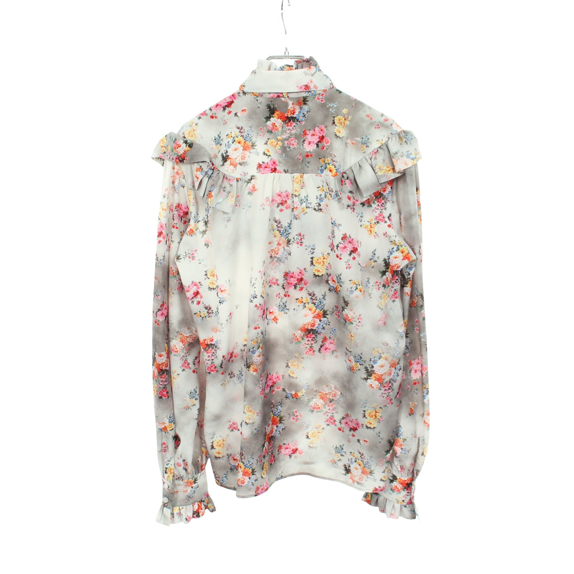 ブラウス 長袖 花柄 フリル グレー マルチカラー エムエスジーエム トップス MSGM