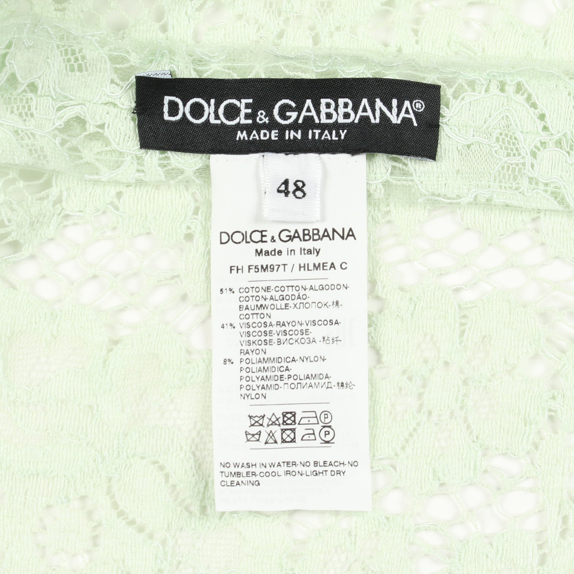 総レース シャツ コットン ライトグリーン ドルチェアンドガッバーナ トップス DOLCE&GABBANA
