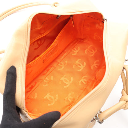 カンボンライン ボーリングバッグ ショルダーバッグ レザー エナメルレザー ベージュ シルバー金具 シャネル バッグ CHANEL