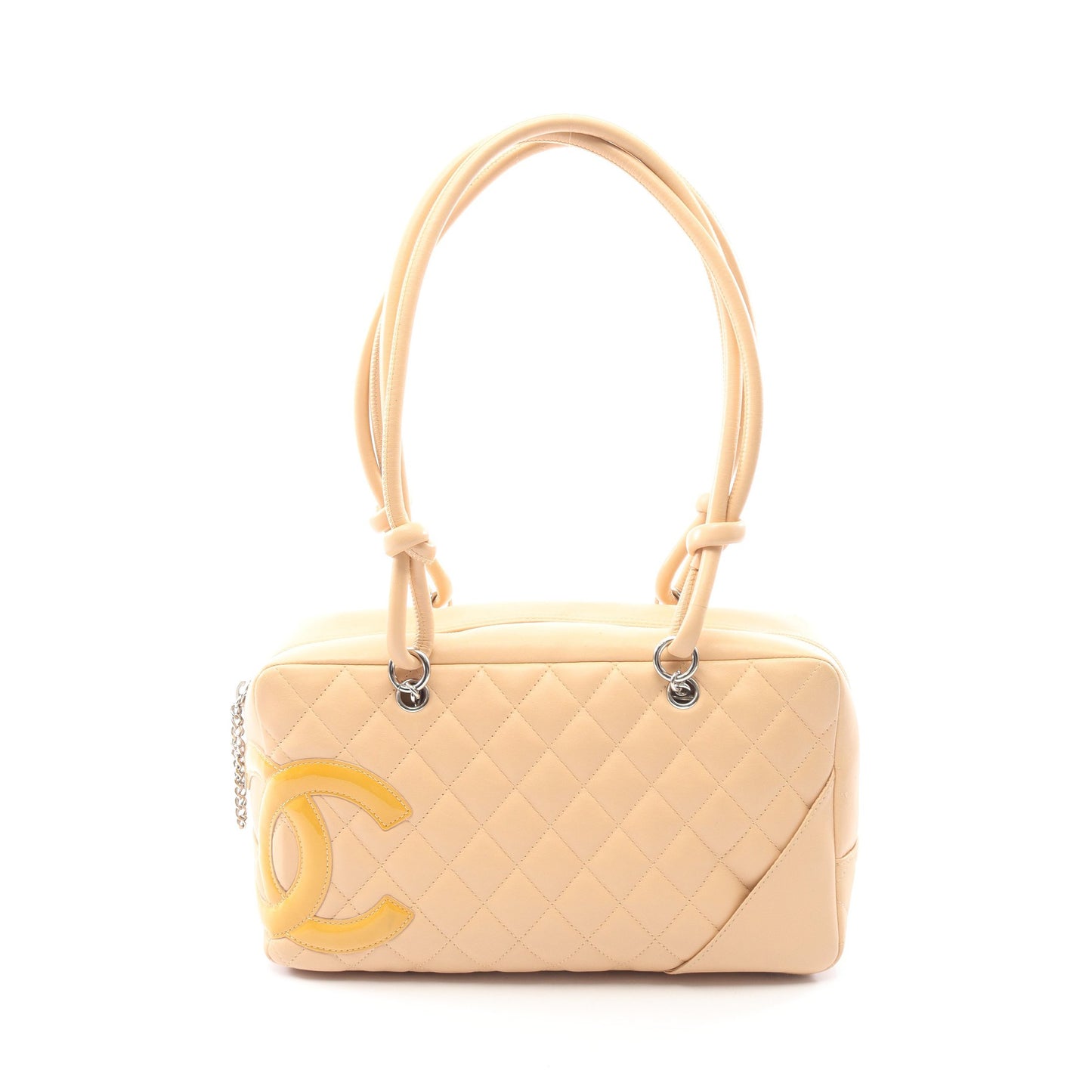 カンボンライン ボーリングバッグ ショルダーバッグ レザー エナメルレザー ベージュ シルバー金具 シャネル バッグ CHANEL