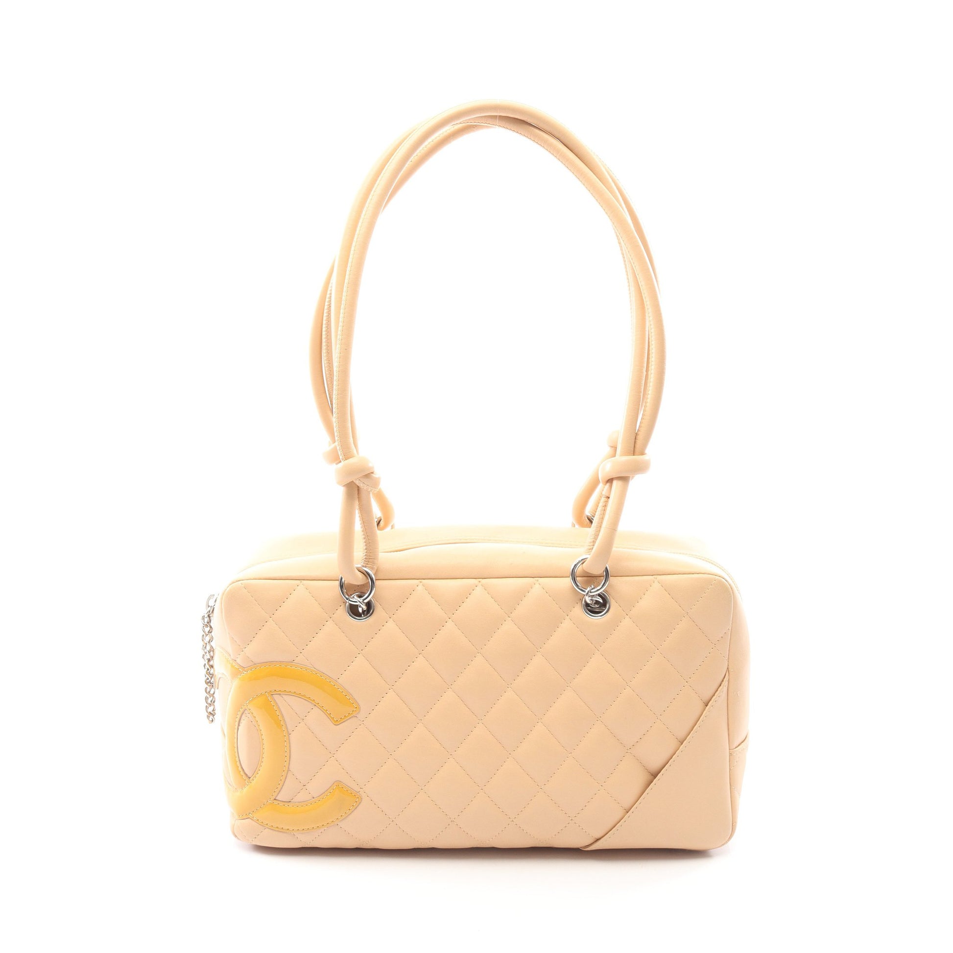 カンボンライン ボーリングバッグ ショルダーバッグ レザー エナメルレザー ベージュ シルバー金具 シャネル バッグ CHANEL