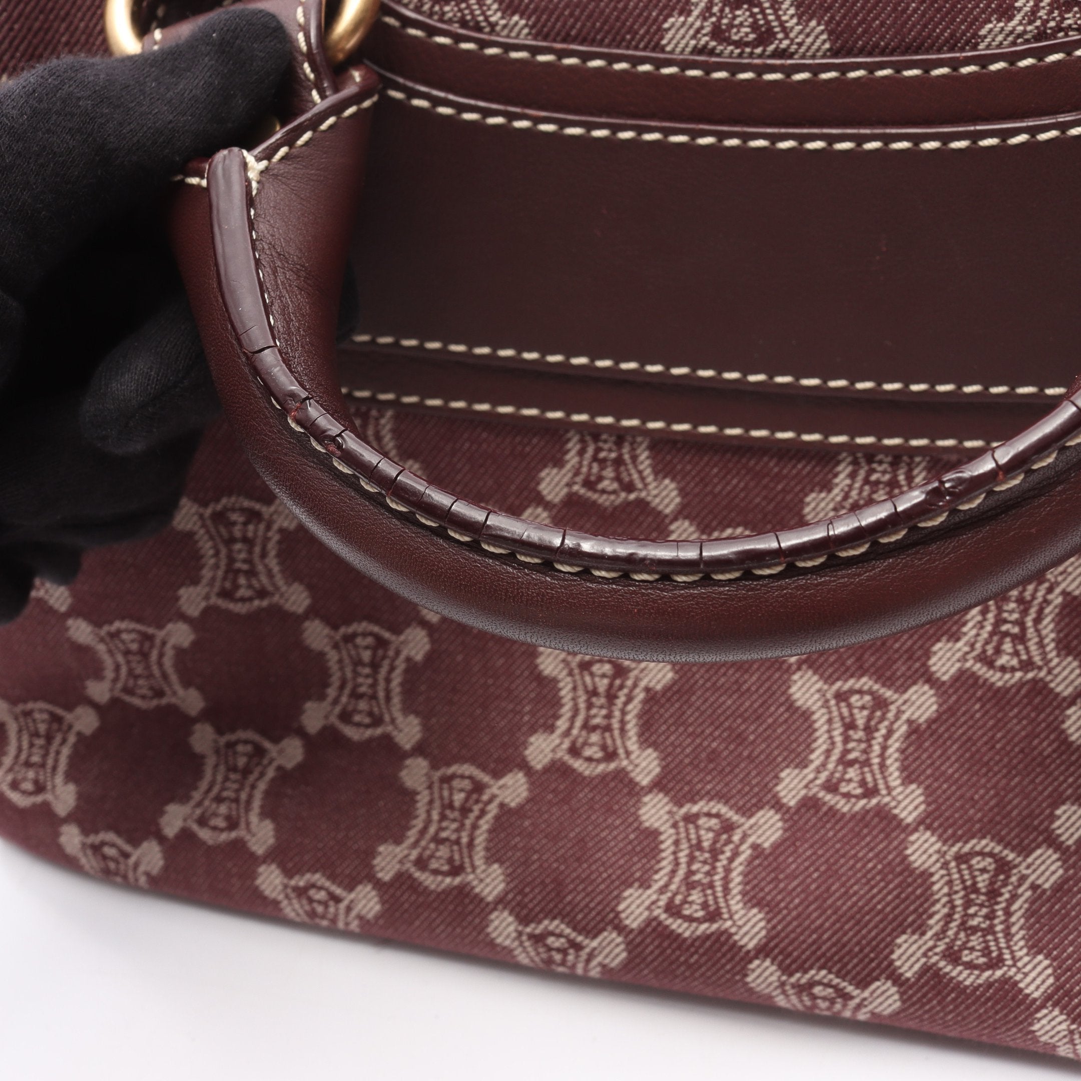 ✨CELINE✨セリーヌ✨パリマカダム✨デニム✨ワインレッド✨ブギーバッグ✨ ブギーバッグ Cマカダム ハンドバッグ デニム レザー バーガンディ