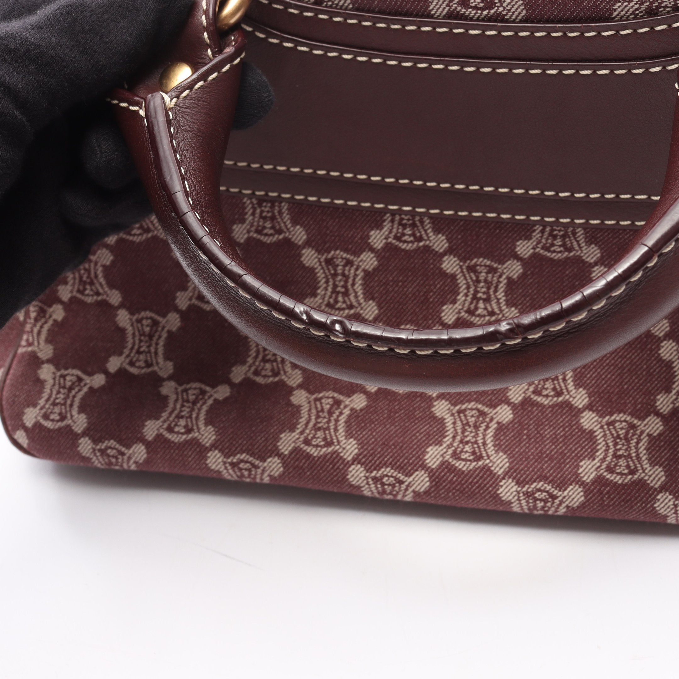 ✨CELINE✨セリーヌ✨パリマカダム✨デニム✨ワインレッド✨ブギーバッグ✨ ブギーバッグ Cマカダム ハンドバッグ デニム レザー バーガンディ