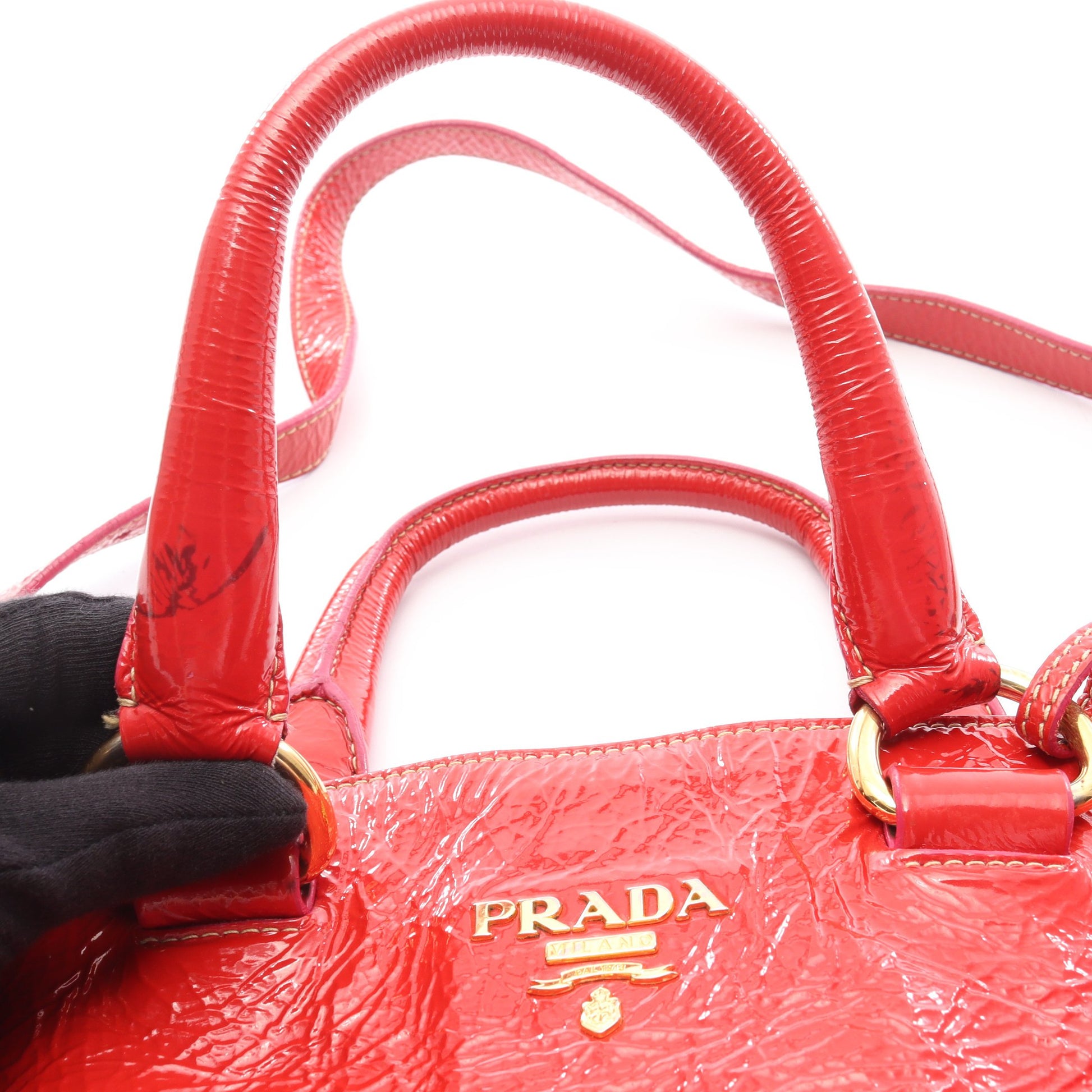 ハンドバッグ トートバッグ エナメルレザー レッド 2WAY プラダ バッグ PRADA