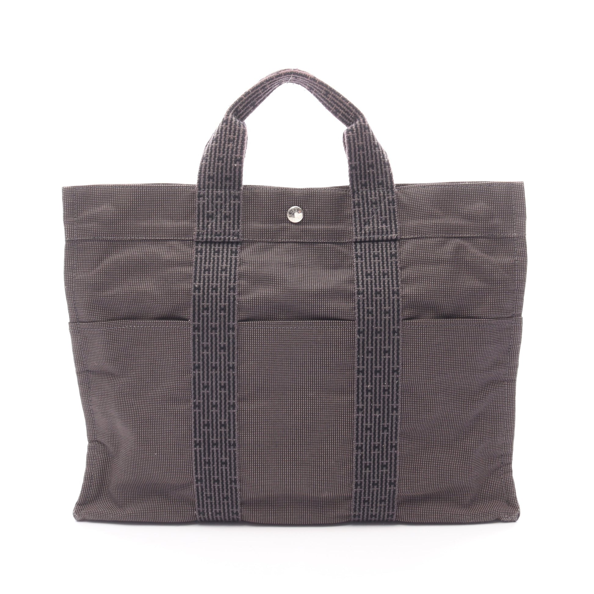 エールラインMM ハンドバッグ トートバッグ ナイロンキャンバス ダークグレー シルバー金具 エルメス バッグ HERMES