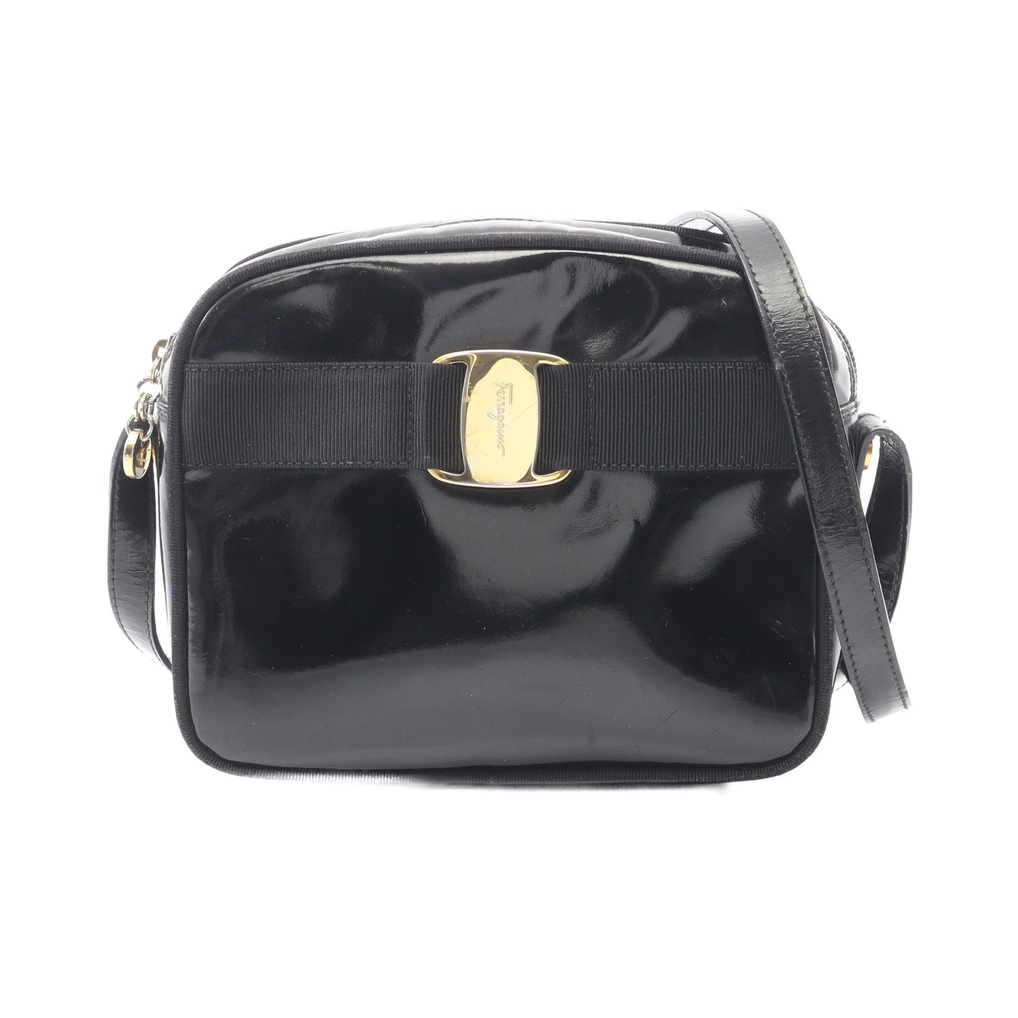 ヴァラリボン ショルダーバッグ エナメルレザー ブラック サルヴァトーレフェラガモ バッグ Salvatore Ferragamo
