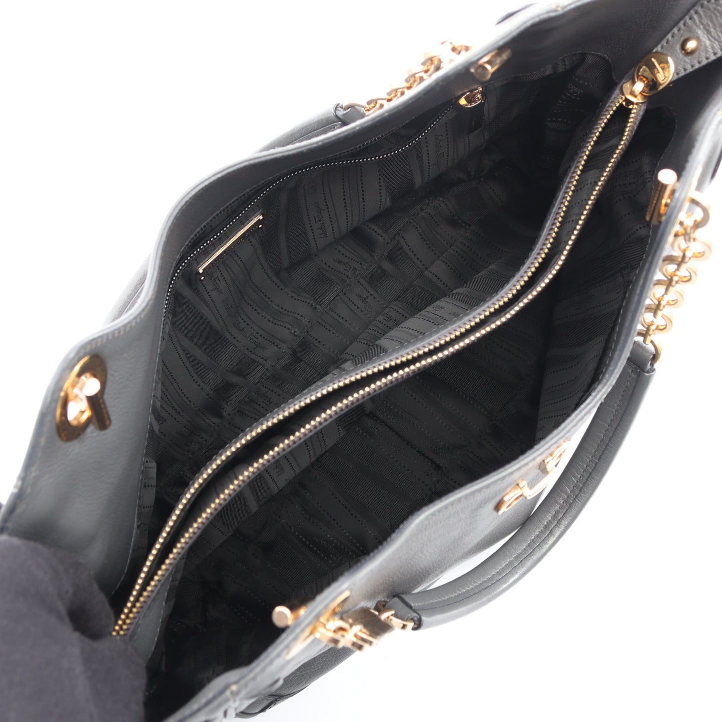 ダブルガンチーニ チェーンハンドバッグ チェーントートバッグ レザー グレー サルヴァトーレフェラガモ バッグ Salvatore Ferragamo