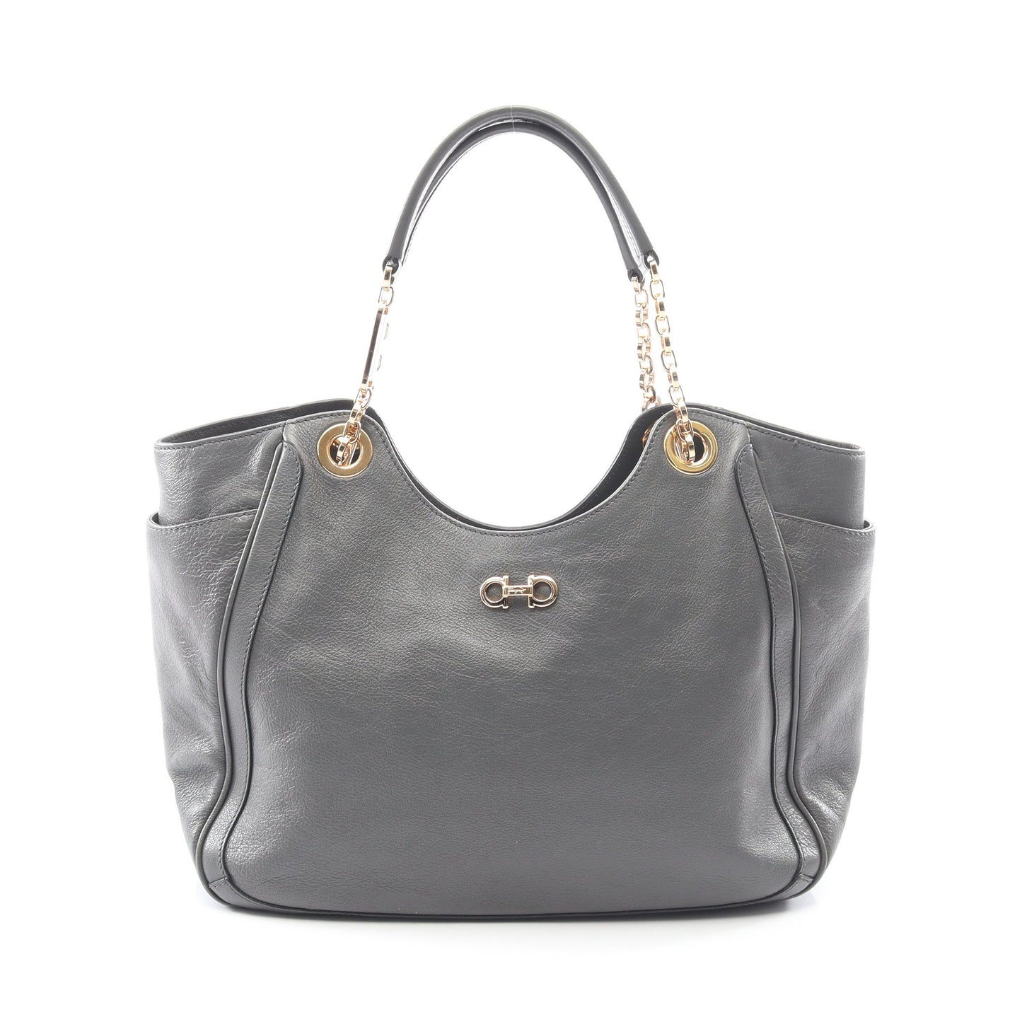 ダブルガンチーニ チェーンハンドバッグ チェーントートバッグ レザー グレー サルヴァトーレフェラガモ バッグ Salvatore Ferragamo