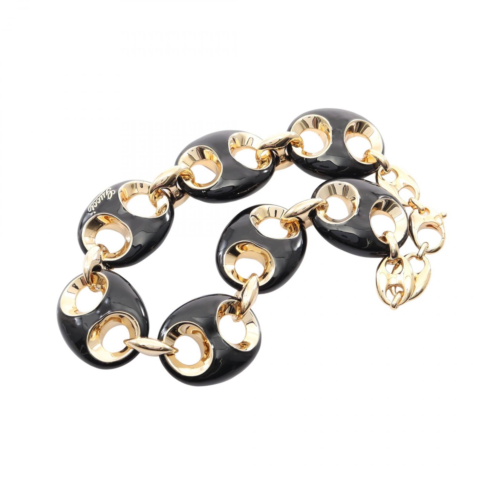 マリナ チェーン ネックレス GP エナメル ブラック ゴールド グッチ アクセサリー GUCCI