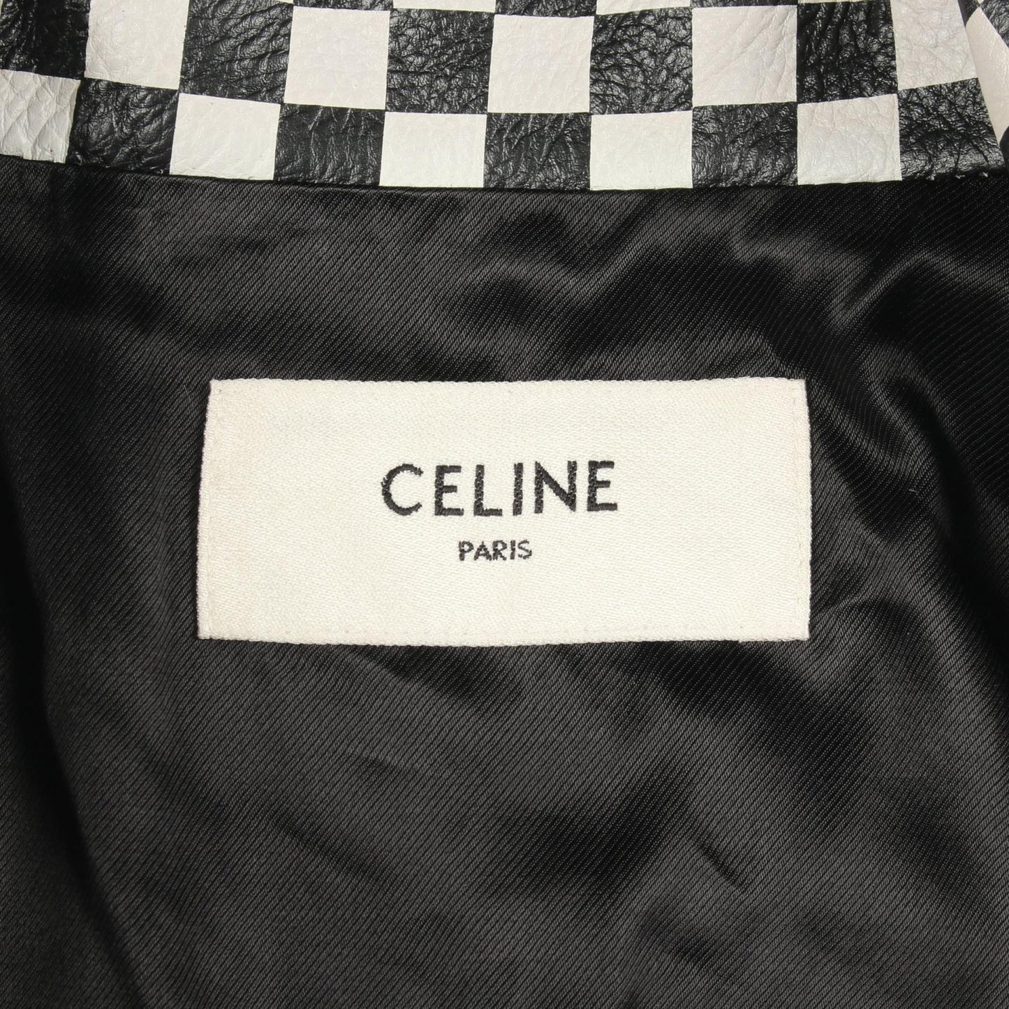 ブロックチェック スタッズ ライダースジャケット レザー ブラック ホワイト シルバー セリーヌ アウター CELINE