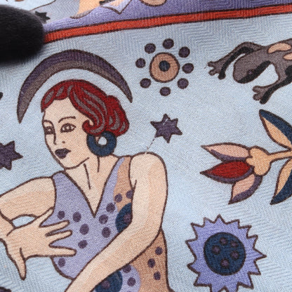 カレジェアン カレ140 Peuple du Vent スカーフ ショール カシミヤ シルク ブルー マルチカラー エルメス 財布・小物 HERMES