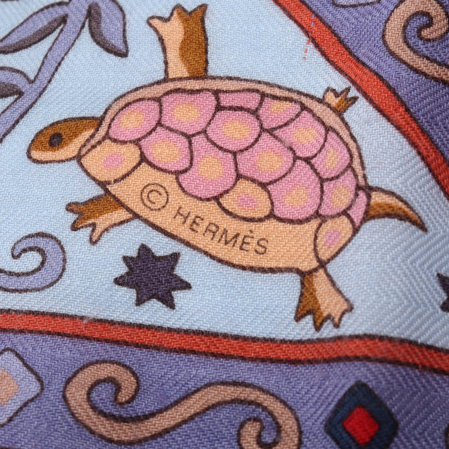 カレジェアン カレ140 Peuple du Vent スカーフ ショール カシミヤ シルク ブルー マルチカラー エルメス 財布・小物 HERMES