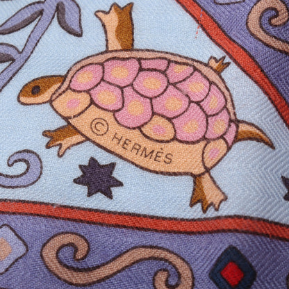 カレジェアン カレ140 Peuple du Vent スカーフ ショール カシミヤ シルク ブルー マルチカラー エルメス 財布・小物 HERMES
