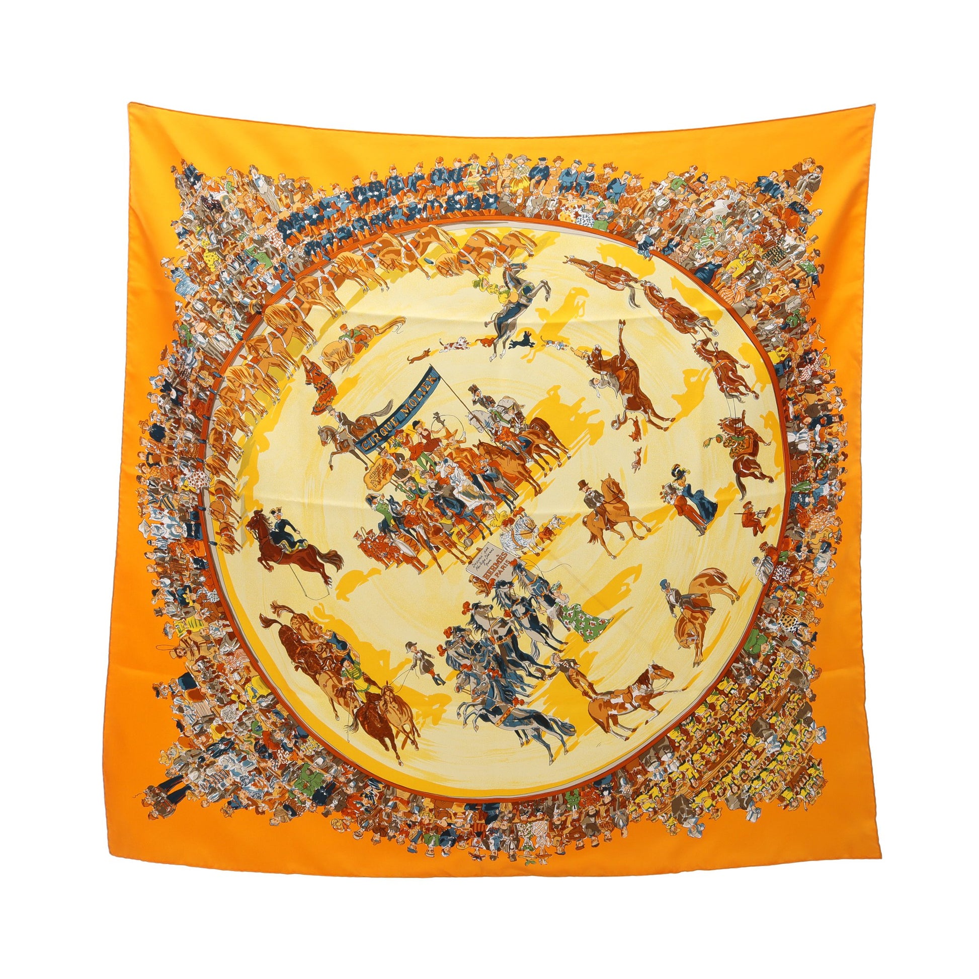 カレ90 CIRQUE MOLIER スカーフ カシミヤ オレンジ マルチカラー エルメス 財布・小物 HERMES
