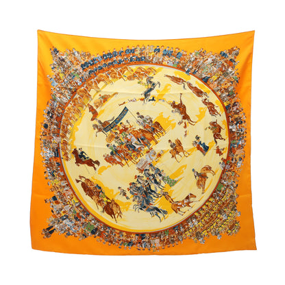 カレ90 CIRQUE MOLIER スカーフ カシミヤ オレンジ マルチカラー エルメス 財布・小物 HERMES