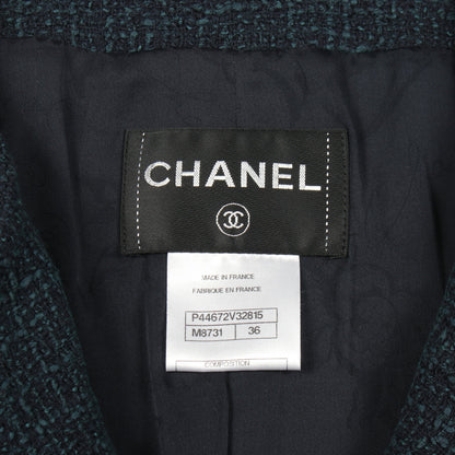 ツイード ノーカラージャケット コットン ネイビー シャネル アウター CHANEL
