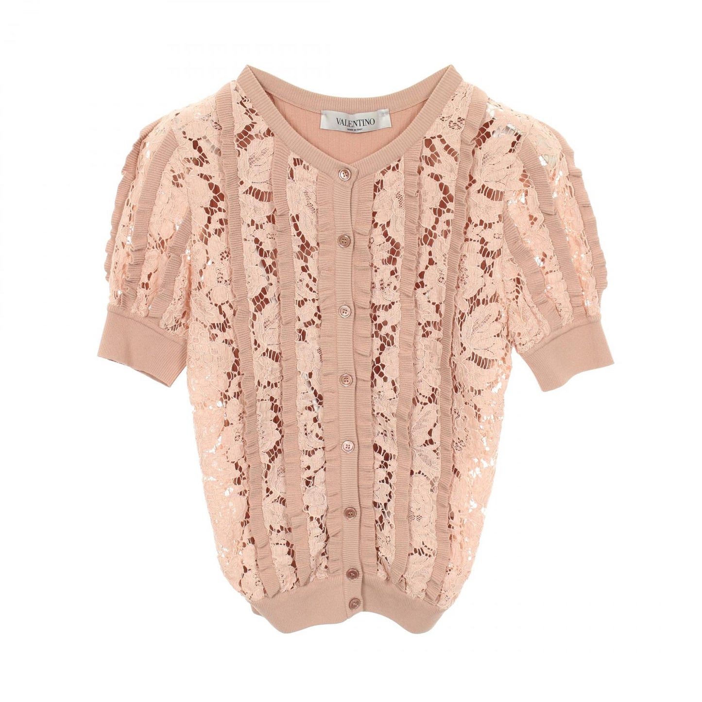 カーディガン 半袖 レーヨン ピンクベージュ レース切替 ヴァレンティノ トップス VALENTINO