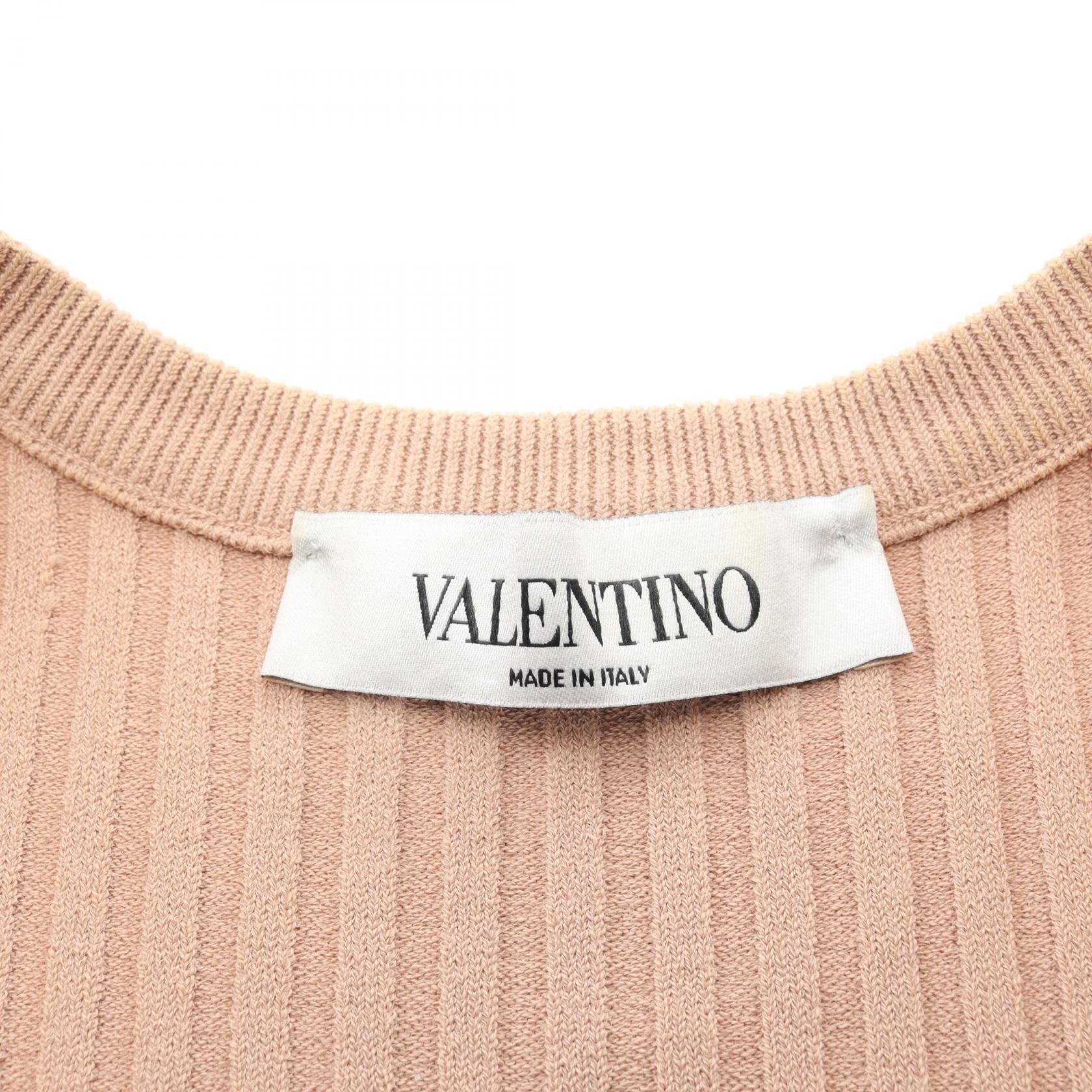 カーディガン 半袖 レーヨン ピンクベージュ レース切替 ヴァレンティノ トップス VALENTINO