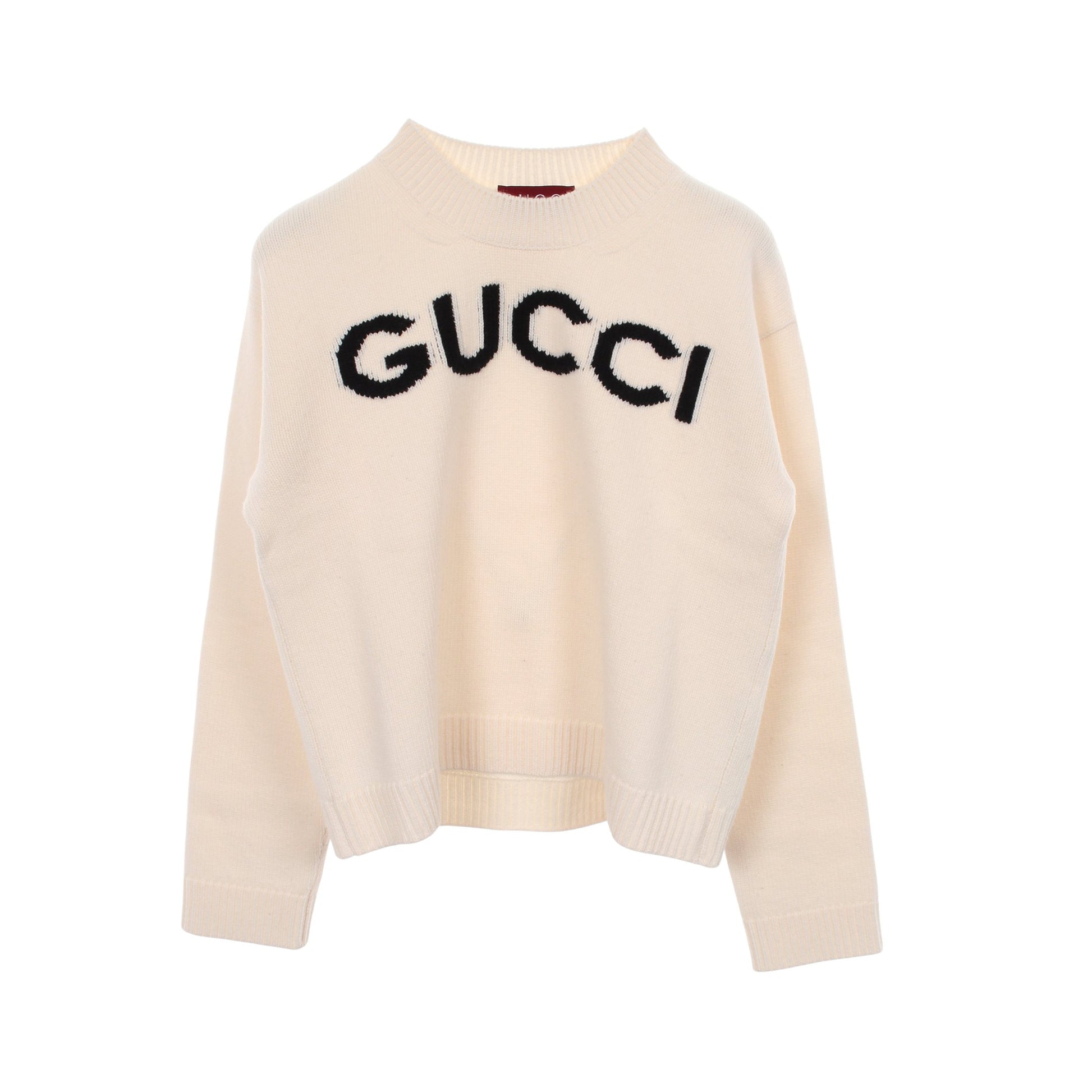 インターシャ ウール トップ ニット クルーネック ウール オフホワイト ブラック グッチ トップス GUCCI