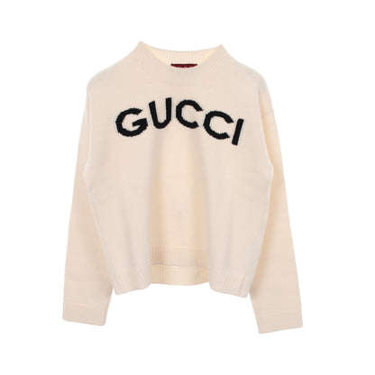 インターシャ ウール トップ ニット クルーネック ウール オフホワイト ブラック グッチ トップス GUCCI