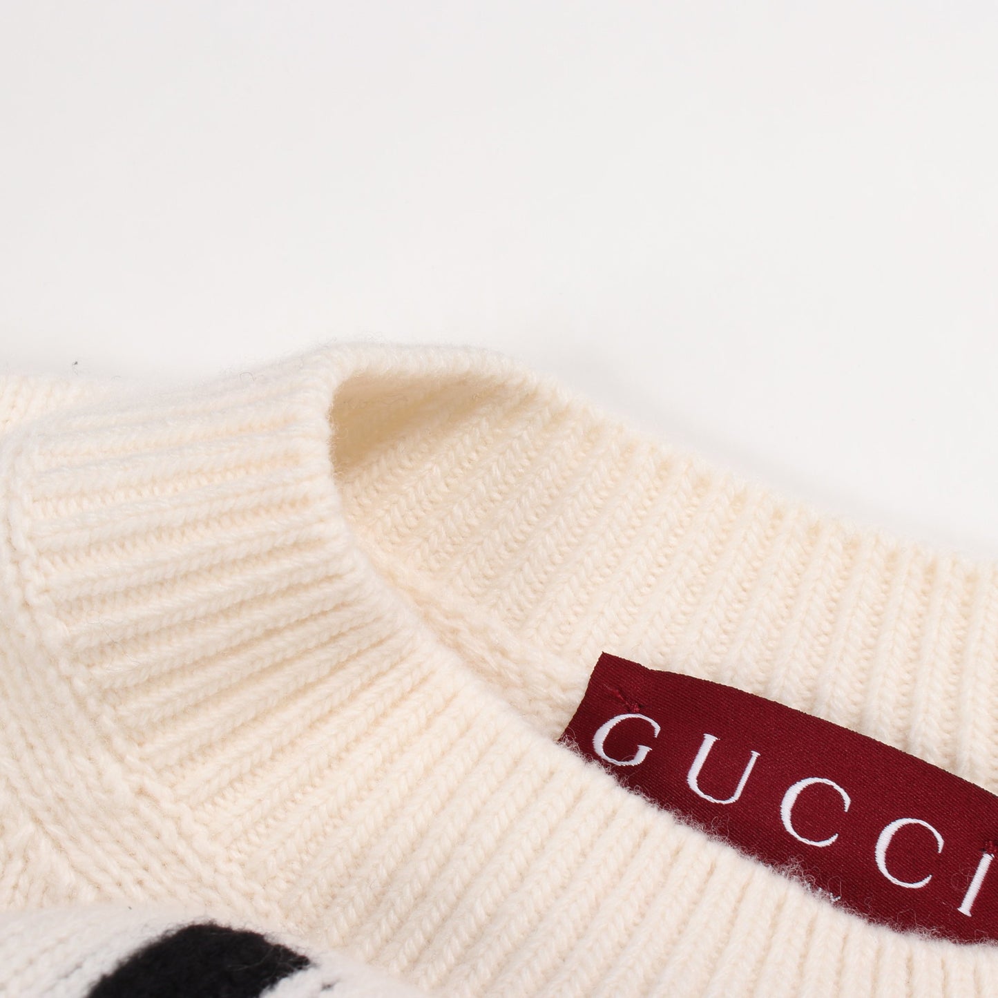 インターシャ ウール トップ ニット クルーネック ウール オフホワイト ブラック グッチ トップス GUCCI