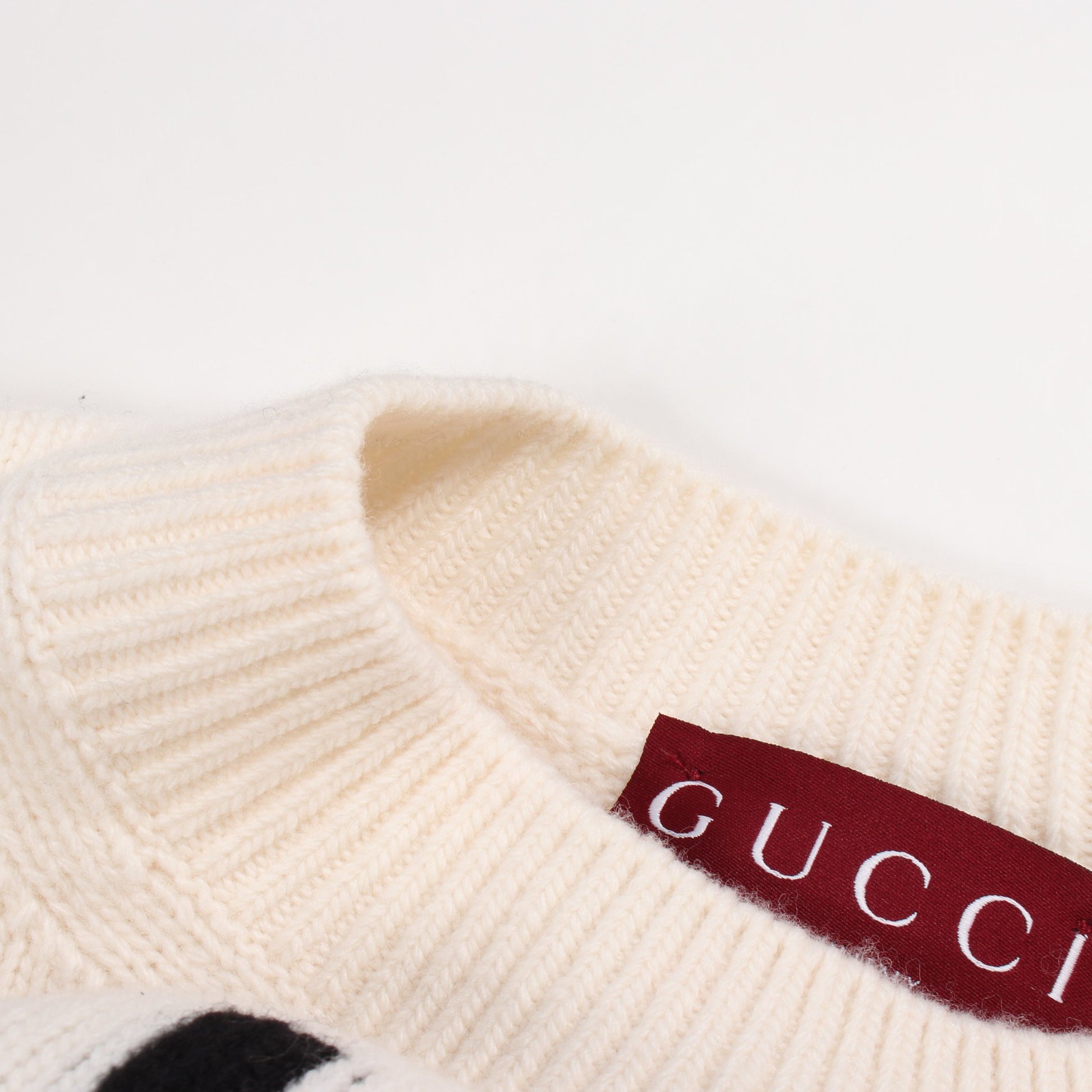 インターシャ ウール トップ ニット クルーネック ウール オフホワイト ブラック グッチ トップス GUCCI