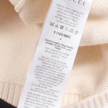 インターシャ ウール トップ ニット クルーネック ウール オフホワイト ブラック グッチ トップス GUCCI