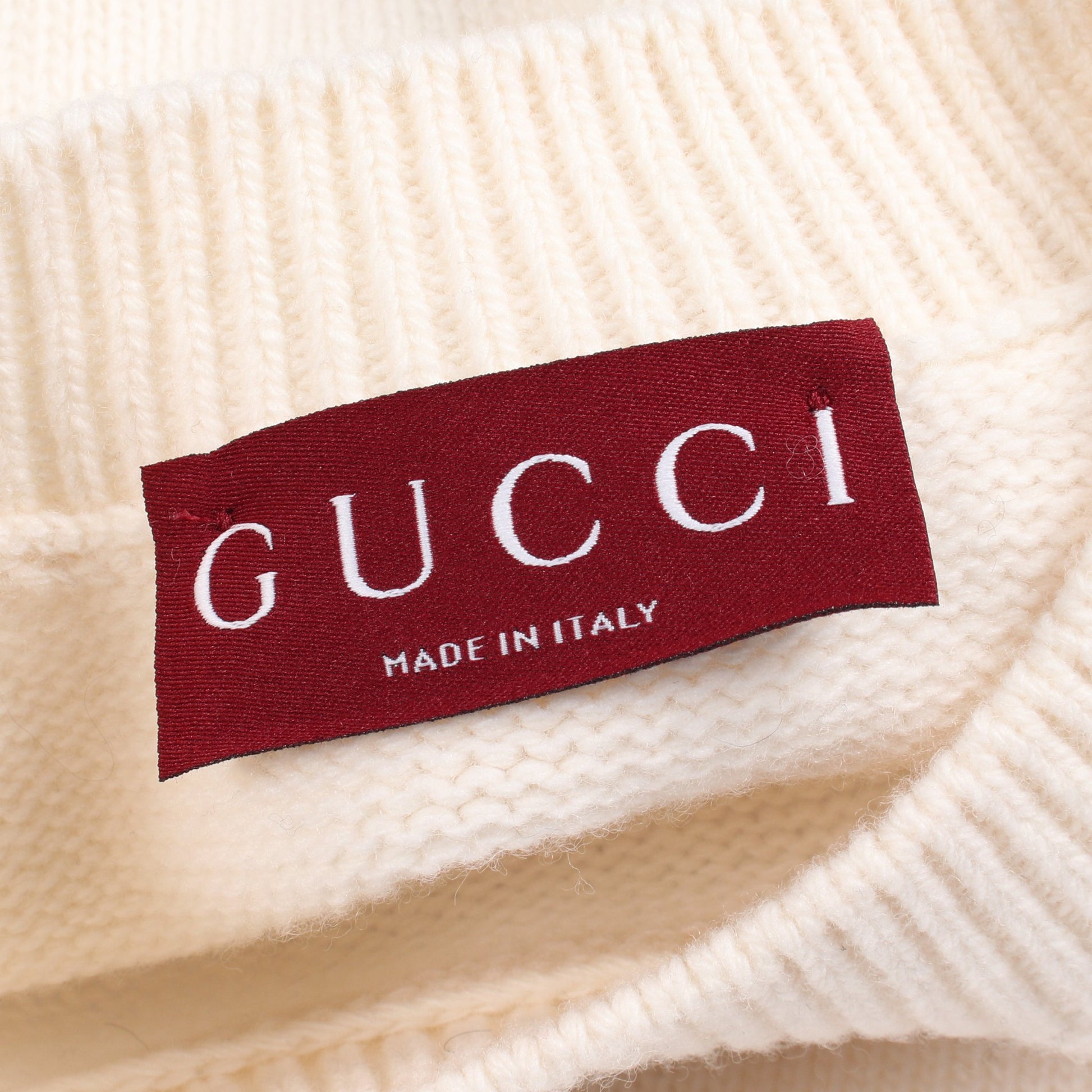 インターシャ ウール トップ ニット クルーネック ウール オフホワイト ブラック グッチ トップス GUCCI