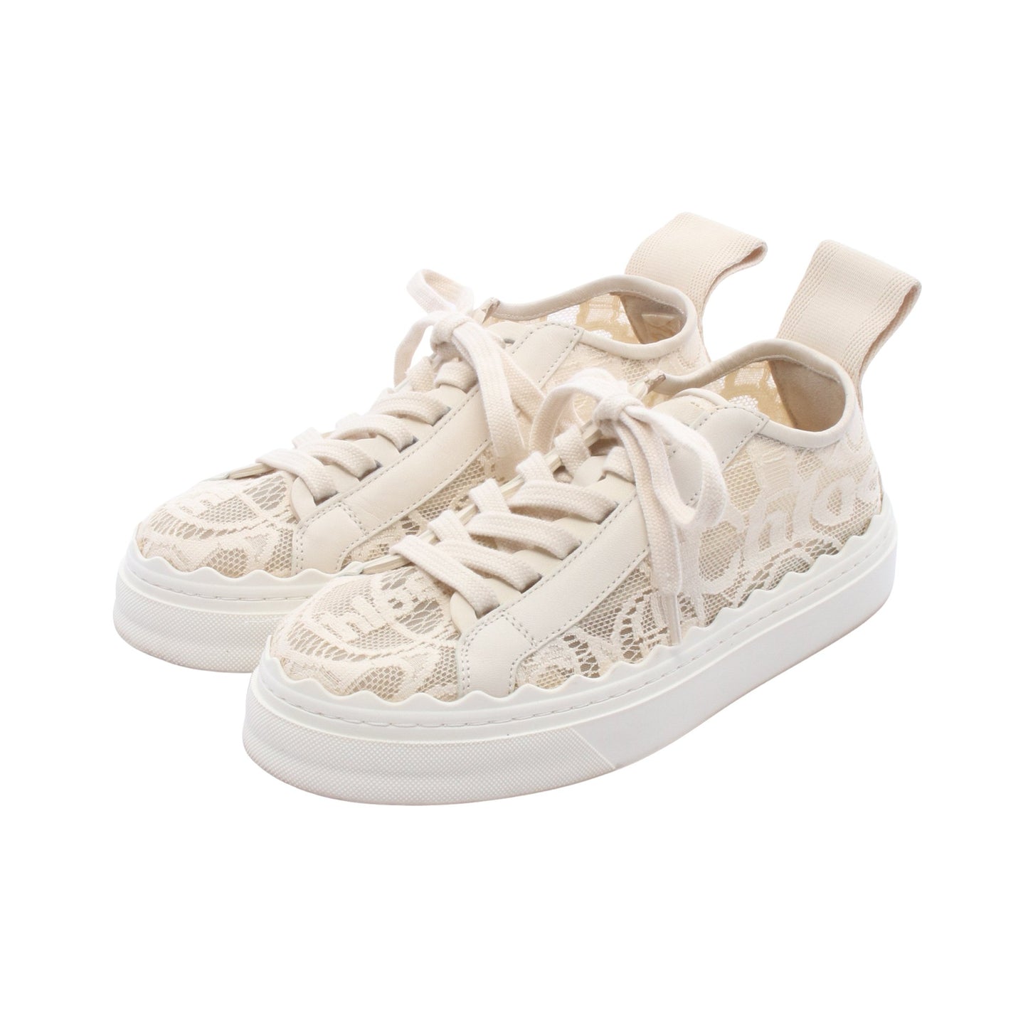 Lauren レース スニーカー ファブリック レザー アイボリー クロエ シューズ Chloe