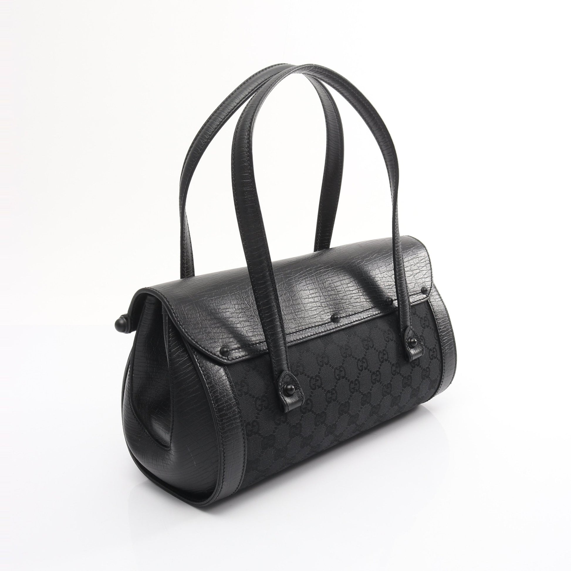 バンブー GGキャンバス ハンドバッグ キャンバス レザー ブラック グッチ バッグ GUCCI