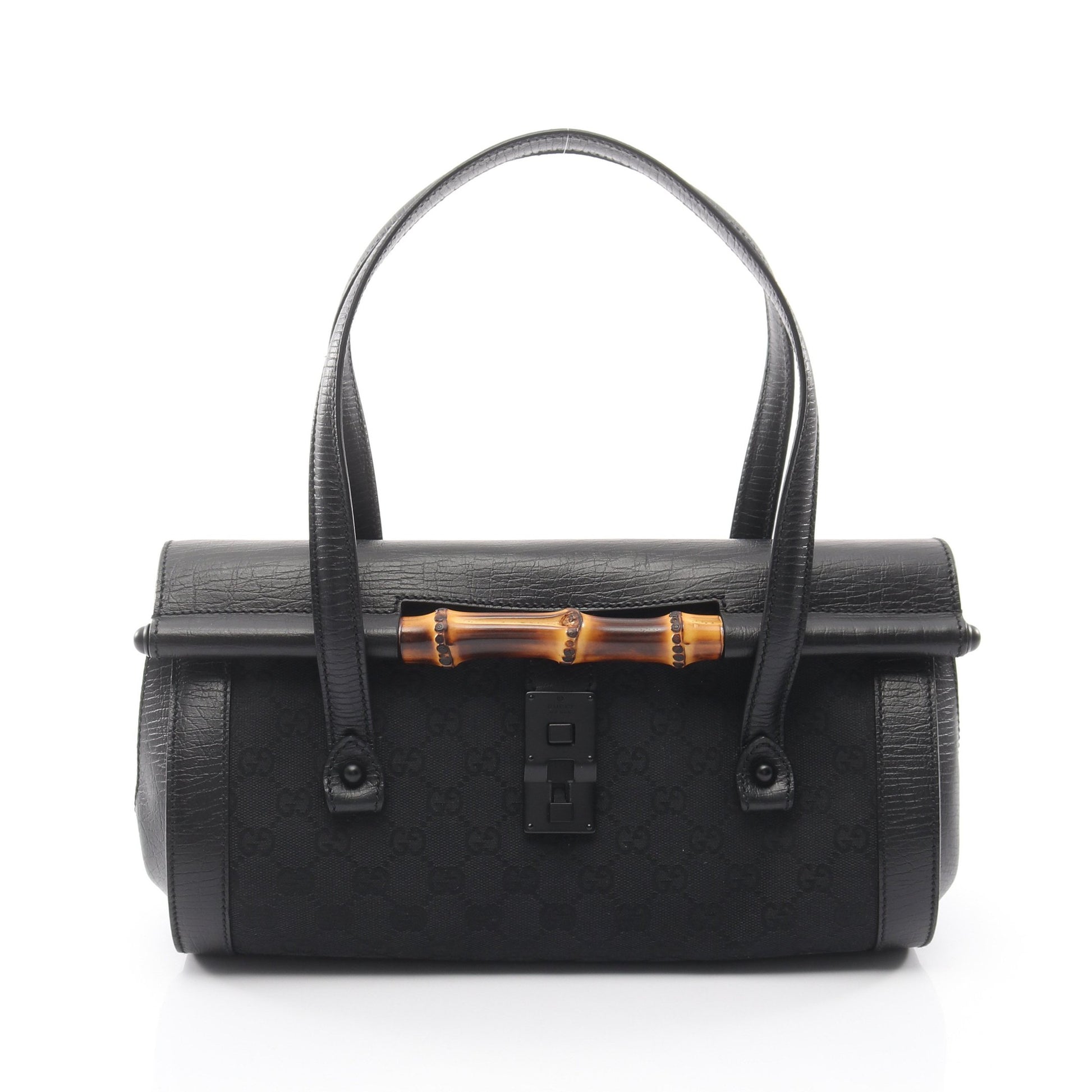 バンブー GGキャンバス ハンドバッグ キャンバス レザー ブラック グッチ バッグ GUCCI