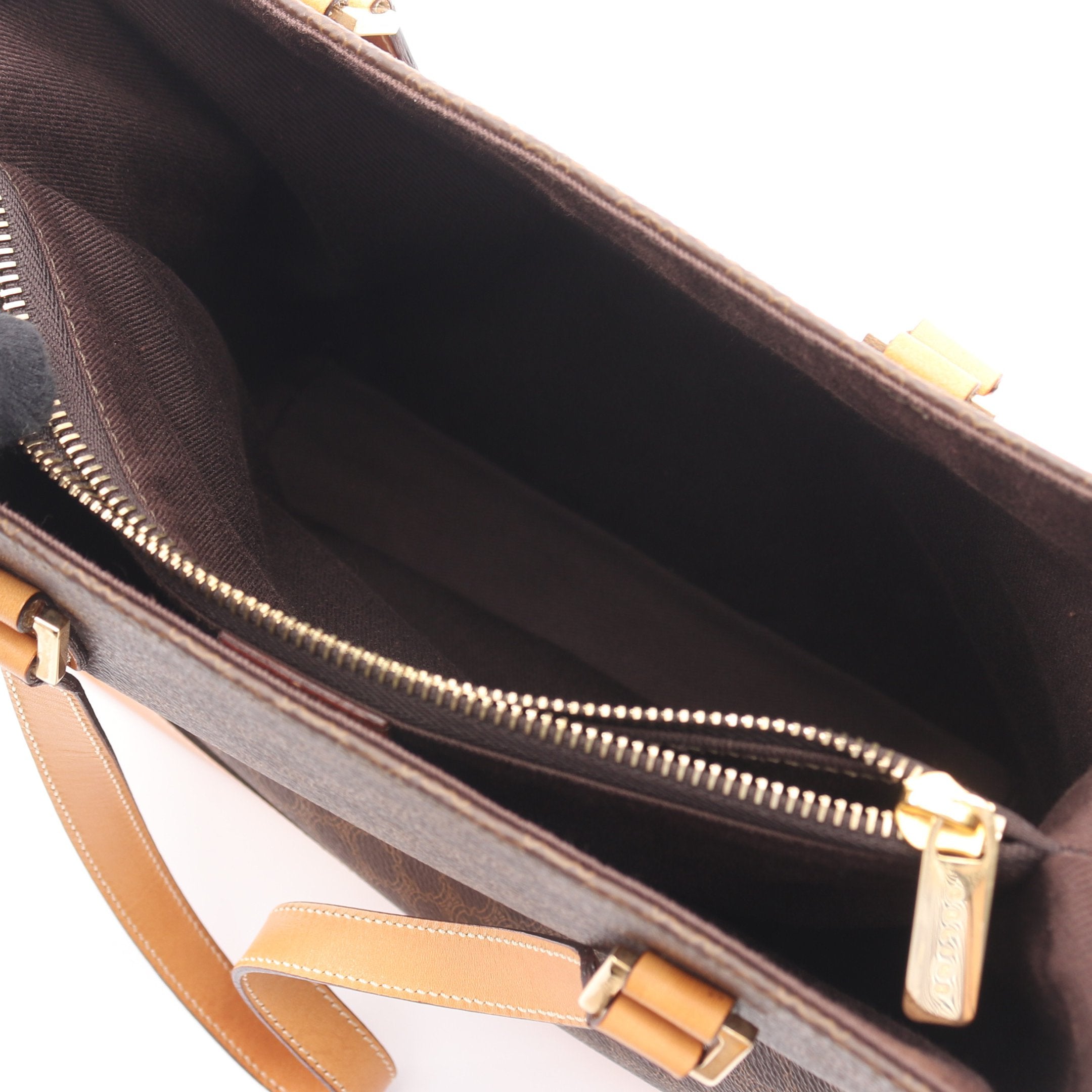 マカダム ハンドバッグ PVC レザー ダークブラウン ブラウン セリーヌ