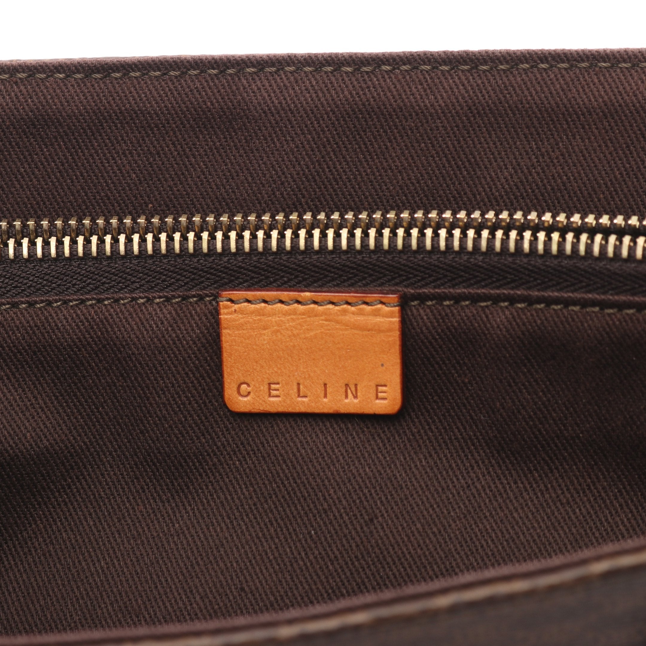 マカダム ハンドバッグ PVC レザー ダークブラウン ブラウン セリーヌ