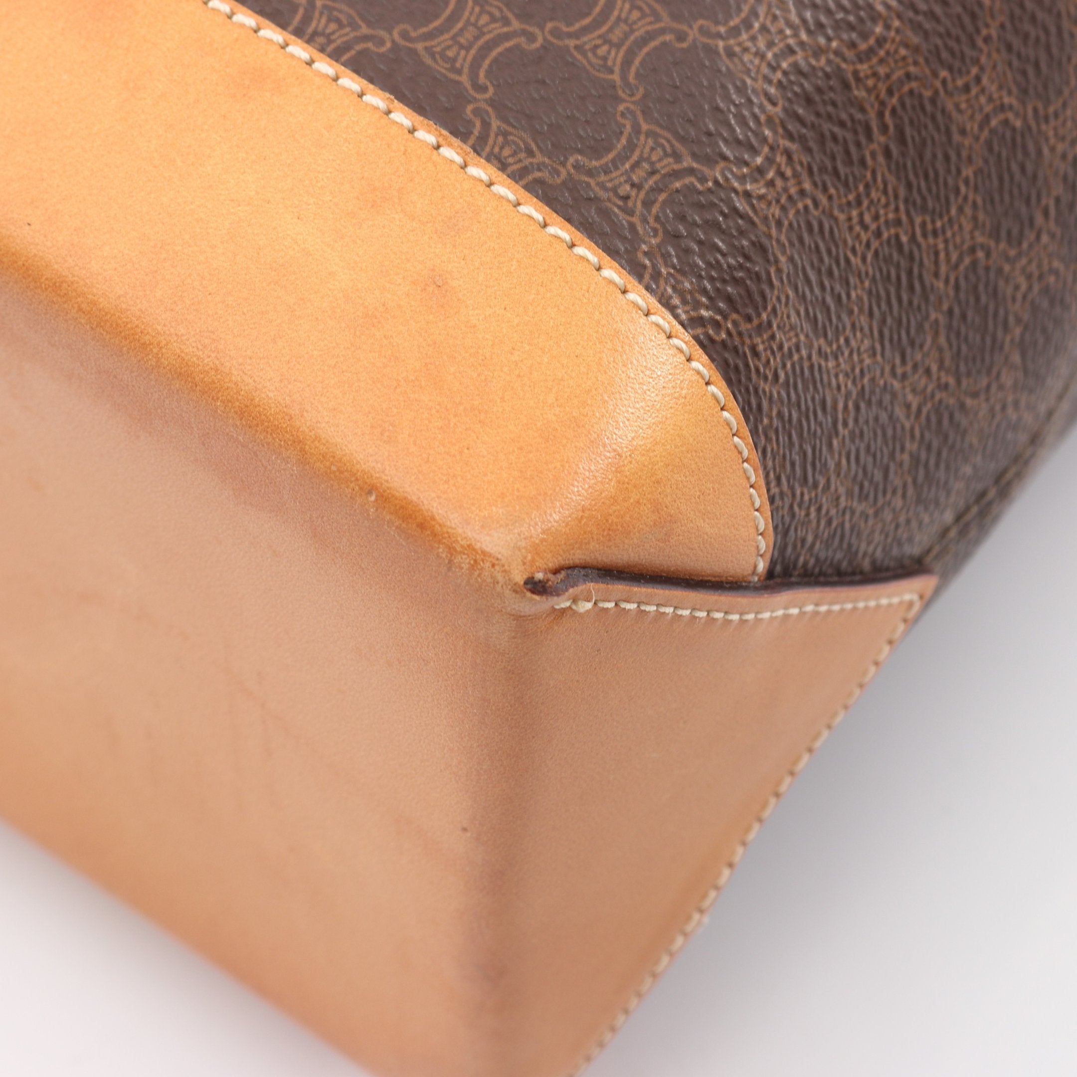 マカダム ハンドバッグ PVC レザー ダークブラウン ブラウン セリーヌ