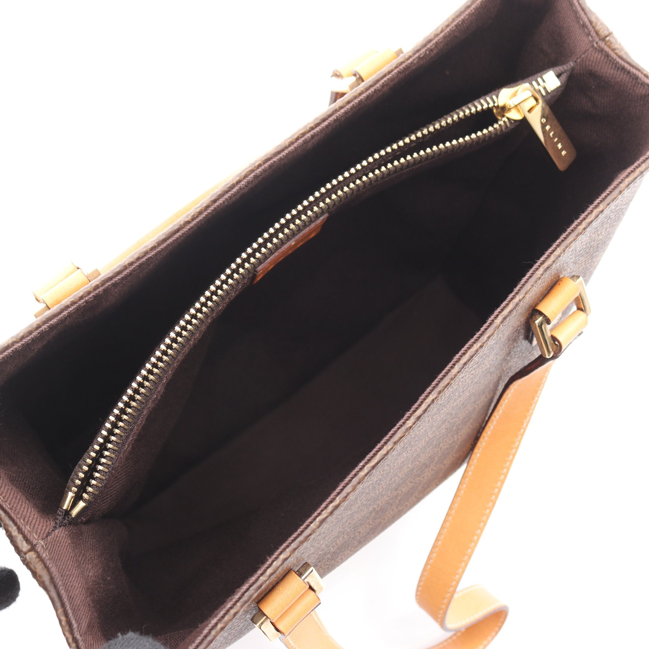 マカダム ハンドバッグ PVC レザー ダークブラウン ブラウン セリーヌ