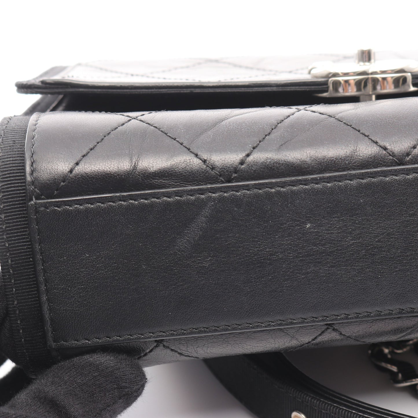マトラッセ Wチェーンショルダーバッグ レザー ブラック シルバー金具 シャネル バッグ CHANEL