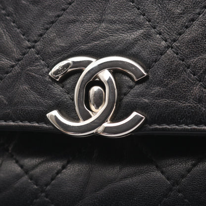 マトラッセ Wチェーンショルダーバッグ レザー ブラック シルバー金具 シャネル バッグ CHANEL