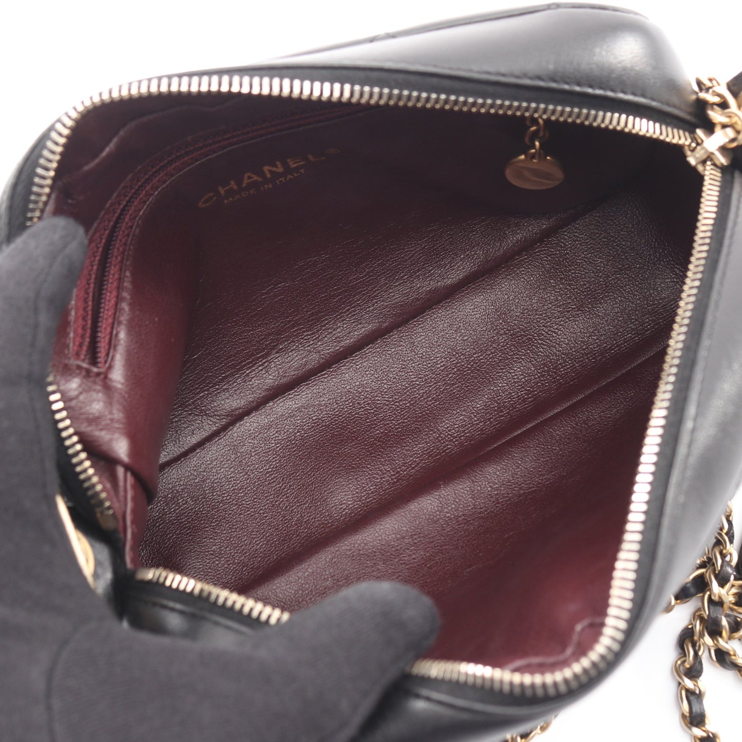 マトラッセ デカココマーク チェーンショルダーバッグ ラムスキン ブラック ゴールド金具 シャネル バッグ CHANEL