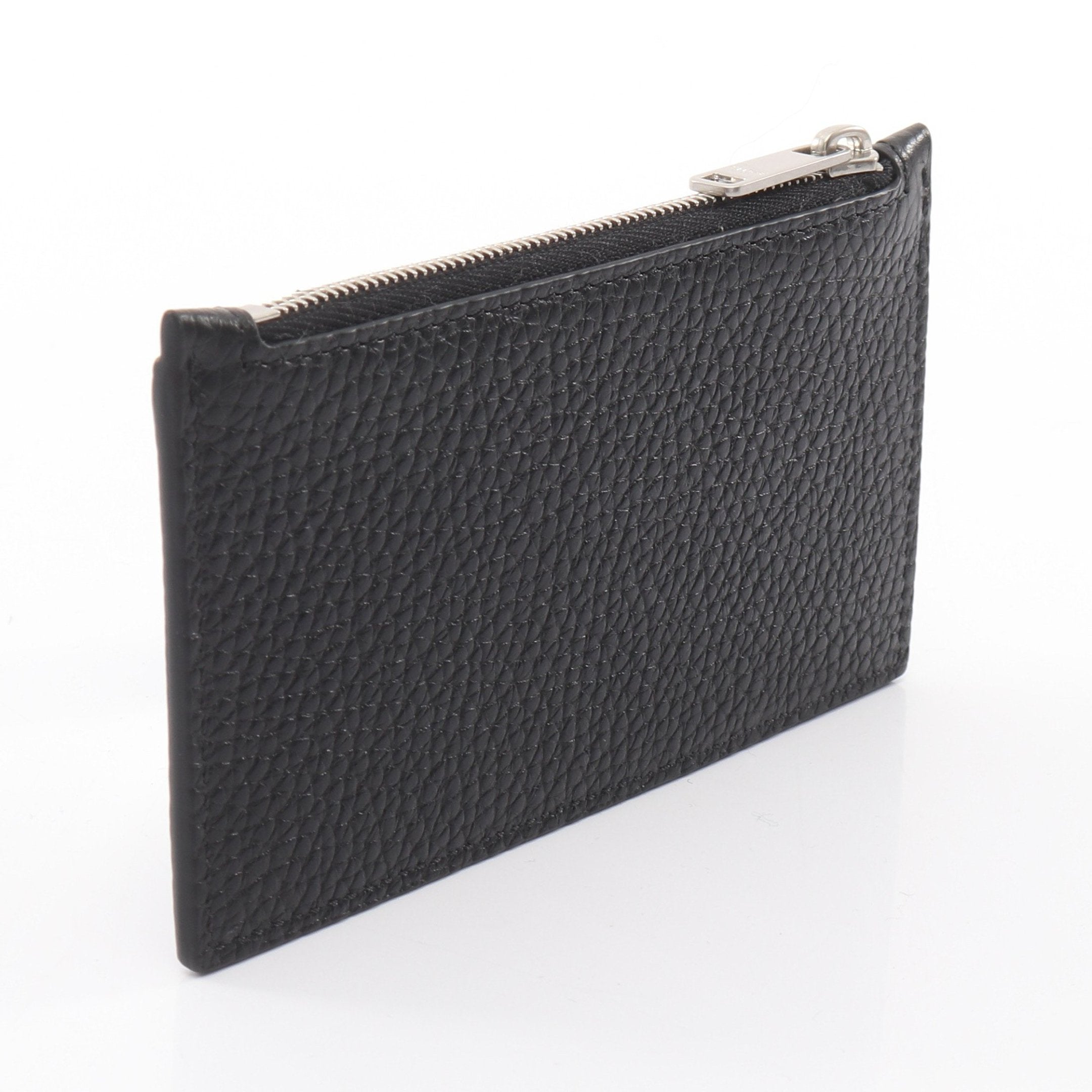 ジップ付きコンパクト カードホルダー コインケース レザー ブラック