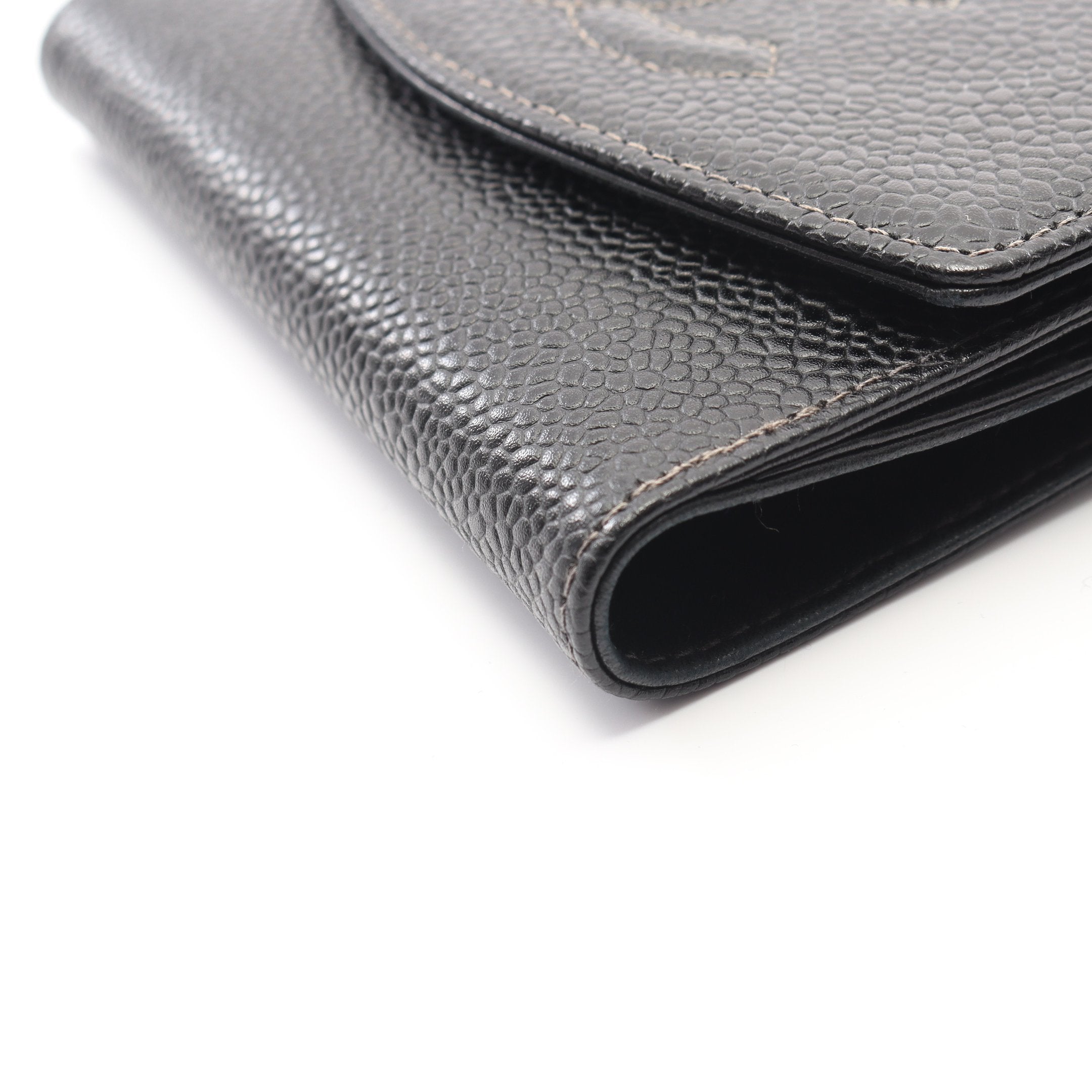 ココマーク Wホック財布 二つ折り財布 キャビアスキン ブラック