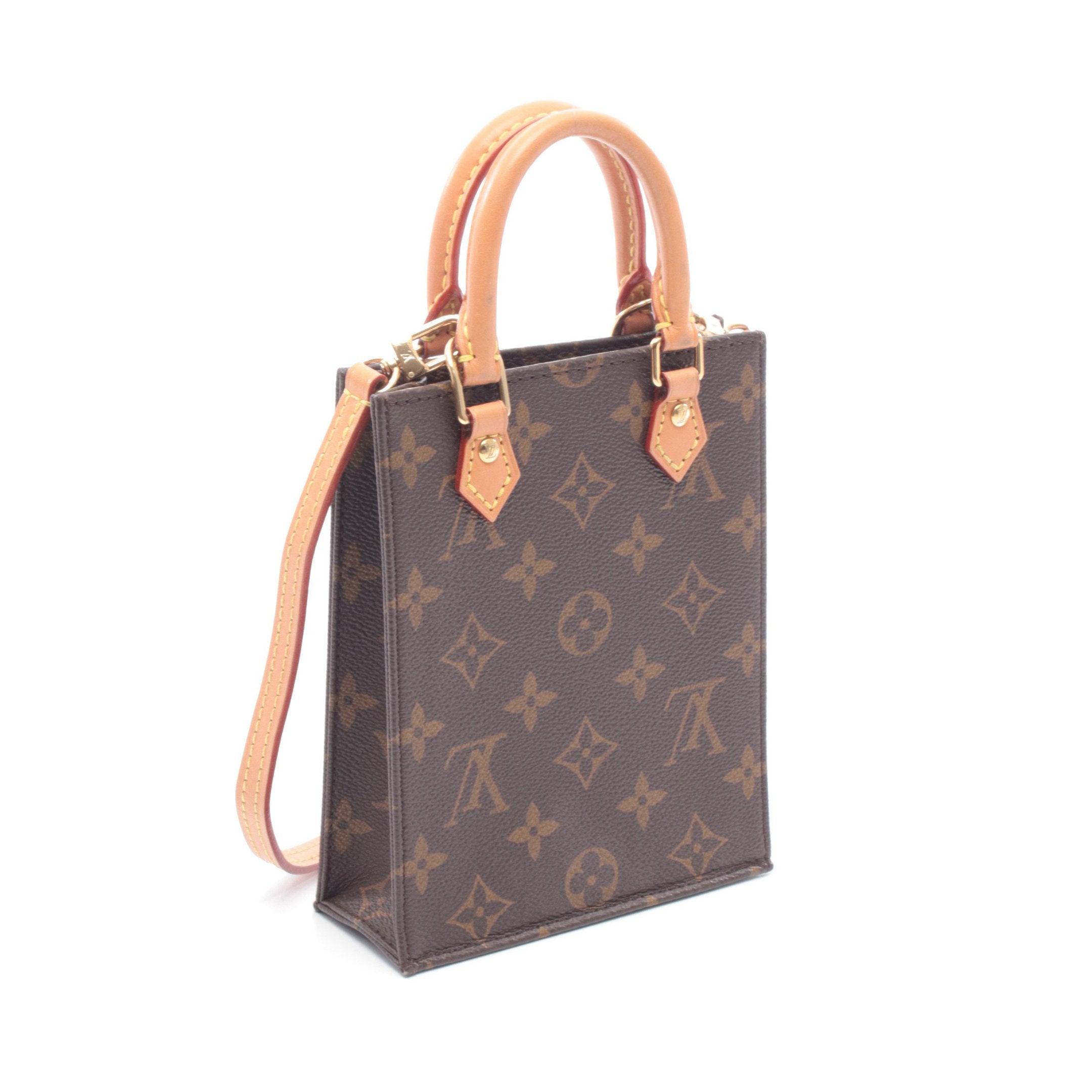 プティット サックプラ モノグラム ハンドバッグ PVC レザー ブラウン